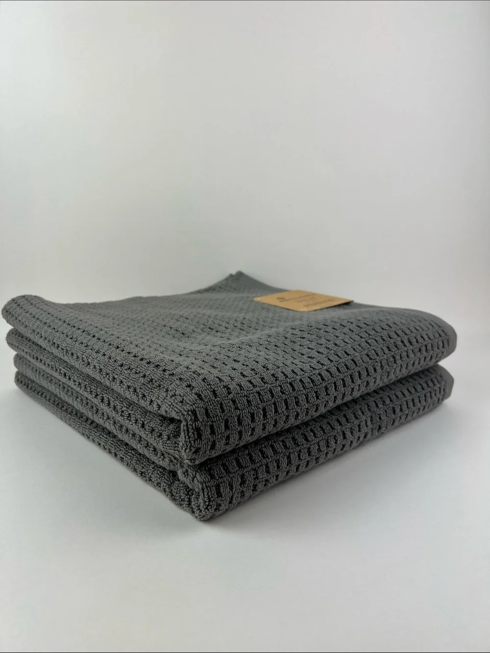 Ecoexistence Bath Towels Oversized Dark Gray Waffle Weave Soft Cotton 2 Pc NEW